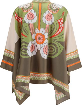 La DoubleJ Womens Printed Silk Scarf Shirt Ambrosia Plac&eacute;e