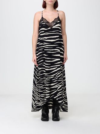 Zadig&Voltaire Zebra Print Midi Slip Dress with Lace Inserts