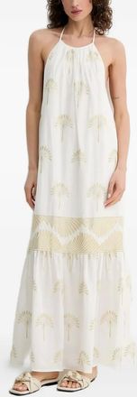 Simona Corsellini Maxi-jurk met halternek en palmprint - Wit