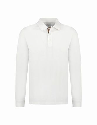 Burberry Mens Burberry Hartford Long Sleeved Check Placket Polo-Shirt White - Size: 40