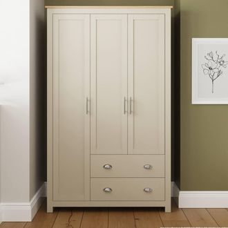GFW Lancaster 3 Door 2 Drawer Wardrobe in Cream