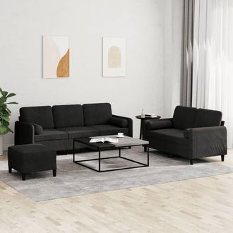 vidaXL Vidaxl - Juego De Sof&aacute;s Con Cojines 3 Piezas Terciopelo Negro