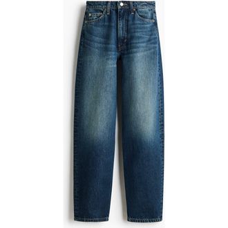 H&M Barrel High Waist Jeans in Dark Denim Blue at Nordstrom, Size 14