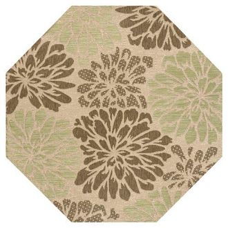 Jonathan Y Designs Zinnia Modern Floral Textured Weave Octagon Indoor/Outdoor Area Rug in Sage/brown at Nordstrom, Size 5Ft 0In X 5Ft 0In