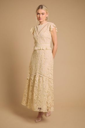 Oasis Womens Dobby Lace Detail Midaxi Dress - Yellow - Size 14 UK