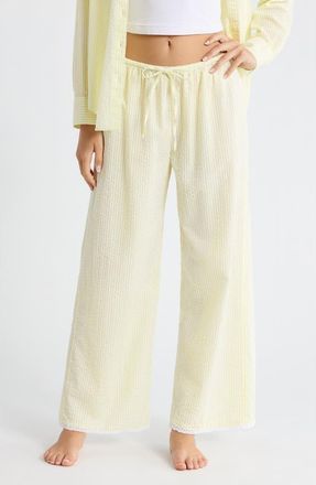 Open Edit Seersucker Sleep Pants in White- Yellow Hickory Stripe at Nordstrom, Size X-Small