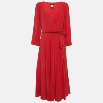Max Mara Red Silk Belted Wrap Dress