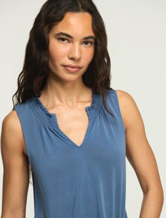 Lucky Brand Womens Sandwash Smocked Trim Tank