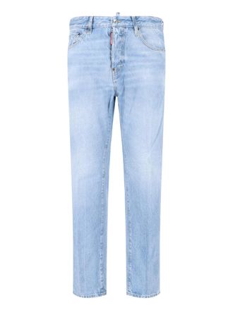 Dsquared2 Light Blue Straight-Cut Denim Logo Jeans