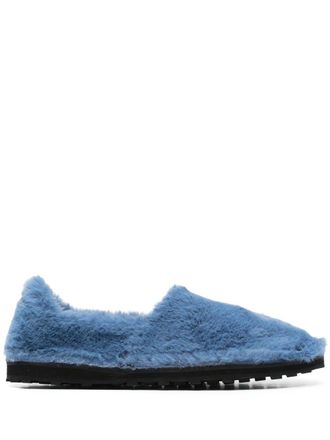 Marni Mens Blue Faux Fur Slip-On Loafers