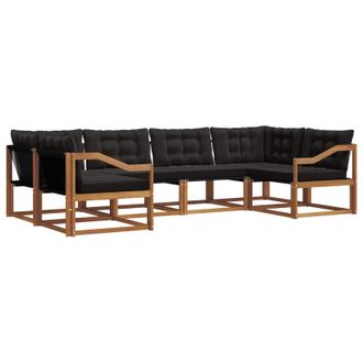 vidaXL Conjunto De Sof&aacute;s De Exterior Con Coj&iacute;n 6 Pcs Natural Y Negro Vidaxl