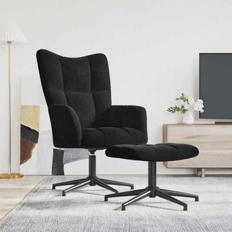 vidaXL Sill&oacute;n De Relax Con Taburete Terciopelo Negro Vidaxl