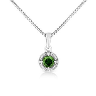 House of Brilliance Silver 1/3 Cttw Treated Color Diamond Solitaire 18 Milgrain Pendant Necklace in Green Diamond at Nordstrom