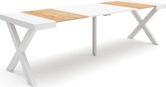 Skraut Home Mesa Consola Extensible, Mesa Comedor Plegable, 260, Para 12 Comensales, Patas Madera Maciza, Estilo Moderno, Roble Y Blanco - Skraut Home