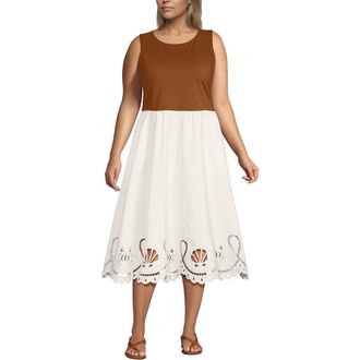 Lands End Plus Size Embroidered Duet Midi Dress in Rich Ginger Brown/ivory at Nordstrom, Size 1X
