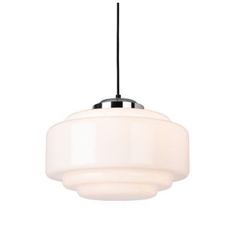 Netlighting Art Deco Pendant Light Chrome with Opal White Glass in Grey