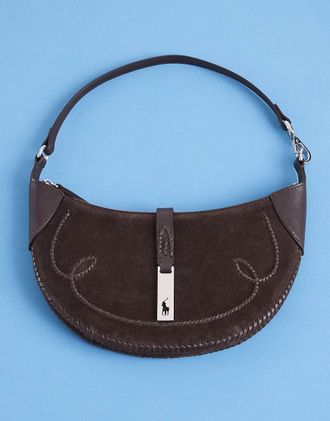 Polo Ralph Lauren piccola borsa a spalla in camoscio marrone scuro
