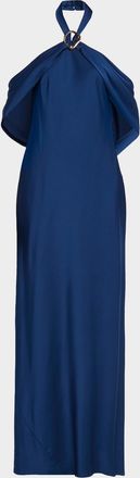 Aidan Mattox Draped Crepe Back Satin Halter Gown