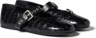 Miu Miu Croco-print Leather Ballerinas, Woman, Black, Size 36,5
