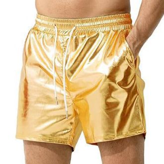 Generic Mens Sexy Shorts Metallic Shiny Sparkly Hot Drawstring Short Pants with Pockets Wall E Short Gold