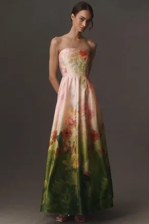 BHLDN Kira Strapless Printed Satin A-Line Maxi Dress