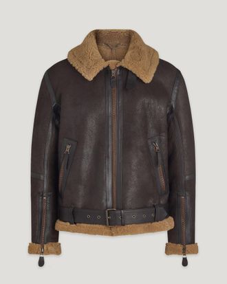Belstaff Wilder Jacket Mens Aviator Shearling Ebony/dark Sandstone Size UK 34