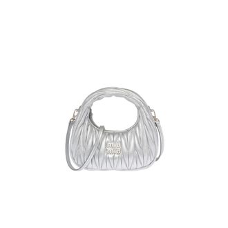 Miu Miu Wander Matelass&eacute; Nappa Leather Hobo Mini-bag, Woman, Silver