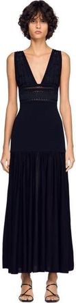 Sandro Ruffled knit maxi dress in Black at Nordstrom, Size 34 Eu