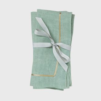 Joanna Buchanan Gold trim linen dinner napkin, set of two in Light Green at Nordstrom