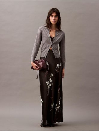 Calvin Klein Womens Crushed Satin Floral Skirt - Black - 0