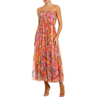 Mac Duggal Multicolor Ankle Length Strapless Floral Ruffle Dress at Nordstrom, Size 12