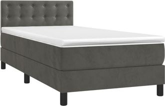 vidaXL Vidaxl - Cama Box Spring Colch&oacute;n Y Led Terciopelo Gris Oscuro 100x200 Cm