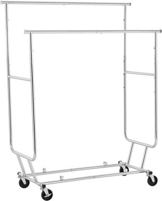 Yaheetech Yaheetech - Burro Ropa Resistente Perchero De Pie Con Ruedas Perchero Doble Cromado Para Vestidor 106 X 55.6 X 139-164 Cm Capacidad De Carga M&aacute;x. De 1