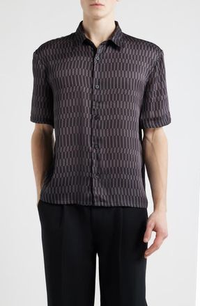 Open Edit Oversize Geo Print Short Sleeve Button-Up Shirt in Black Eccentric Lines at Nordstrom, Size Xx-Large