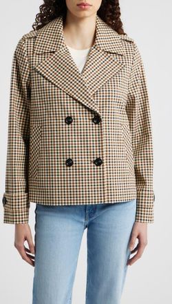 London Fog Water Resistant Double Breasted Short Trench Coat in Check at Nordstrom, Size X-Small
