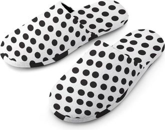 Generic Black Dots White Background Pattern Warm Mens Slippers Slip On Soft Fleece House Shoes Winter Indoor Outdoor