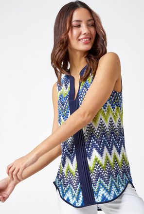 Roman Zig Zag Notch Neck Jersey Top