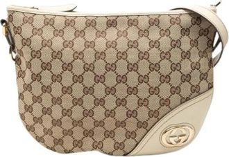 Gucci Pre-owned Vintage Canvas Crossbody Tas - Dames - Vintage Schoudertas - Beige - ONE Size - Leer - Vintage