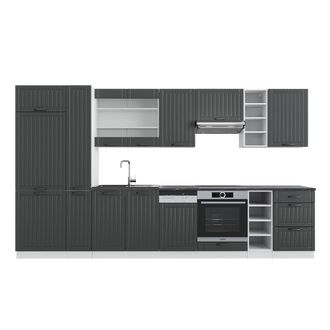 Vicco Mueble De Cocina Fame-line, Antracita Casa De Campo/blanco, 355 Cm Con Armario Alto, Sin Encimera
