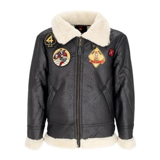 Alpha Industries Aviator Style Eco-lederen jas met bont - Heren - Jassen - Zwart - M - Leer - Jassen