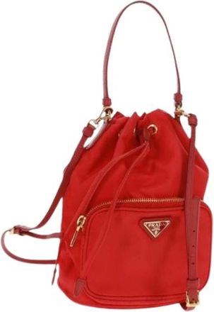 Prada Pre-owned Bucket Bags, female, Red, Size: ONE SIZE Pre-owned Nylon Bucket Bag