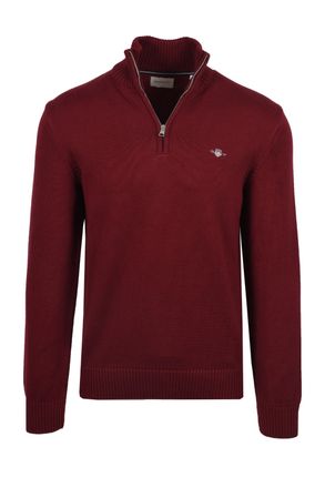 GANT Mens Cotton Half Zip Knitwear Plumped Red - Size 2XL
