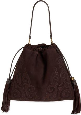 Etro Large Kalispera Tassel Suede Shoulder Bag in Ebony at Nordstrom