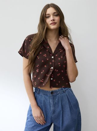 Icone Womens Notched collar boxy-fit blouse