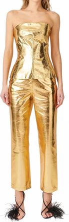 Amylynn Metallic Leather Tube Top In Gold