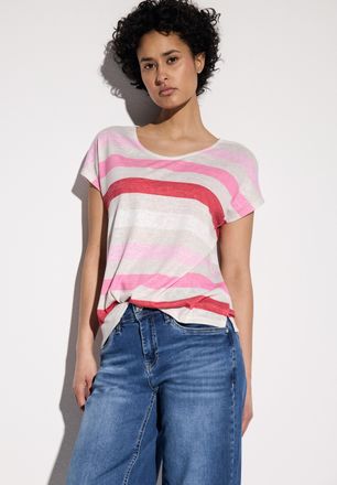 Street One Shirttop STREET ONE, Damen, Gr. 34, rot (glory rot), Jersey, Obermaterial: 80% Polyester, 20% Viskose, gestreift, regular fit taillenbedeckt, Rundhals