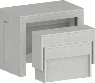 Dmora Conjunto De Mesa Y Sillas Eric, Composici&oacute;n Multiusos, Conjunto Con Consola Y 2 Bancos Extensibles, 100% Made In Italy, 66x25h45 Cm, Blanco Brillo, Co