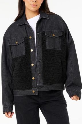 Rip Curl Cruisin Fleece Trim Denim Jacket in Black at Nordstrom, Size X-Small