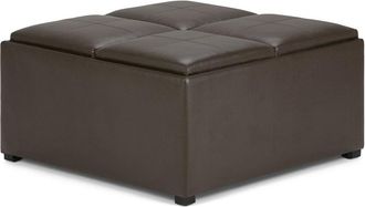 Simpli Home Avalon 35In Contemporary Square Coffee Table Storage Ottoman