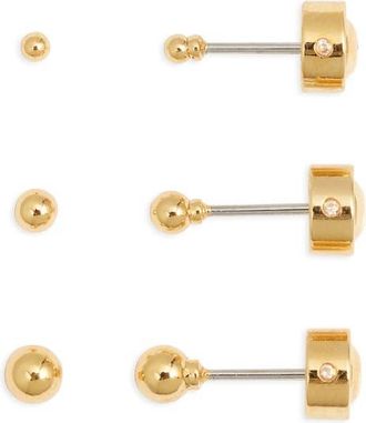 Nordstrom Demi Fine Set of 3 Ball Stud Earrings in 14K Gold Plated at Nordstrom